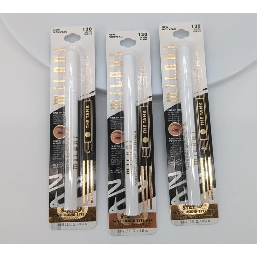 Milani Stay Put Tank‎ Liquid Eyeliner 130 White Blanc Waterproof Bundle of 3